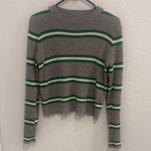BP Gray and Green Striped Long Sleeve Tee